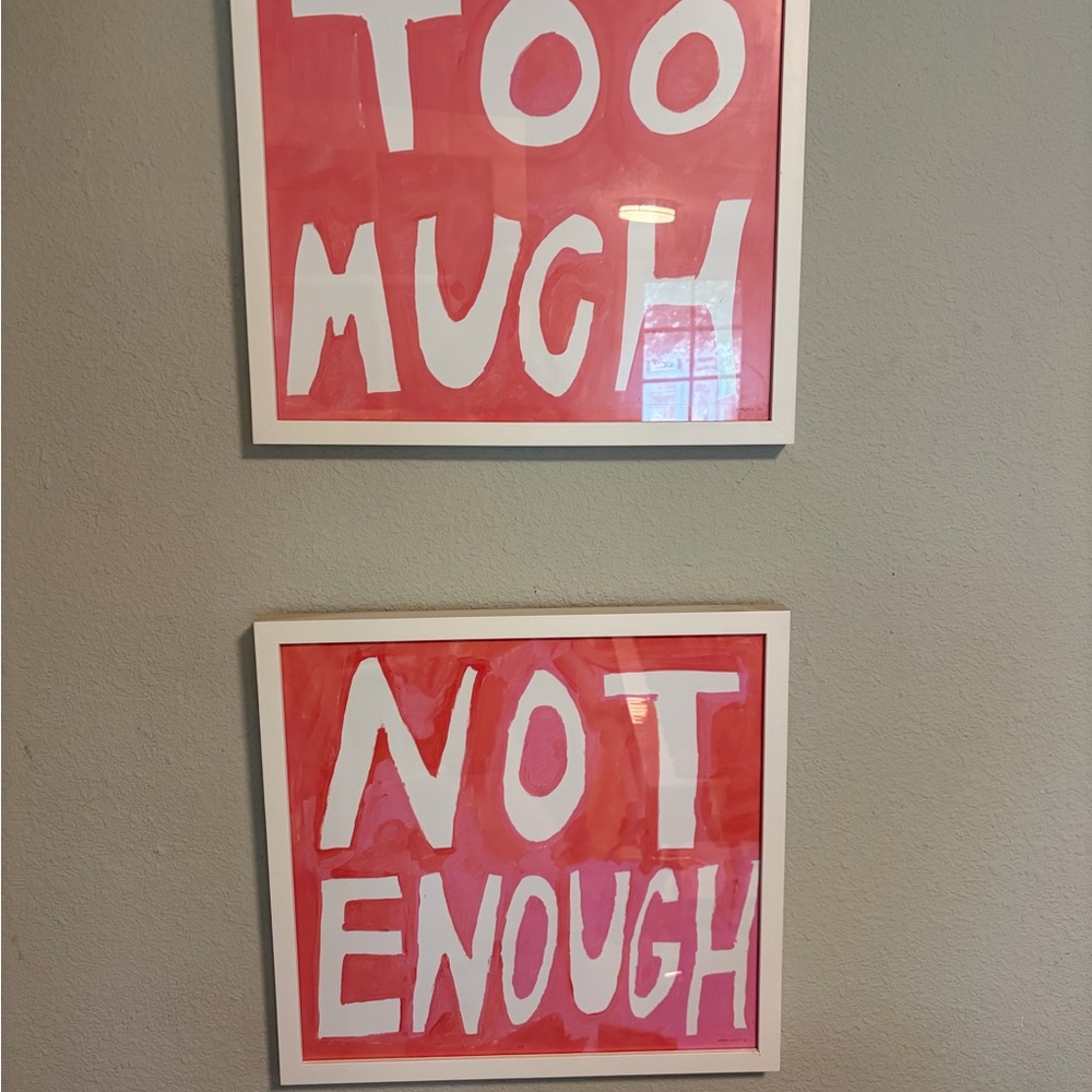 Set of 2 Framed 'Too Much / Not Enough' Pink Wall Art Prints by Virginia Chamlee - Picture 2 of 5